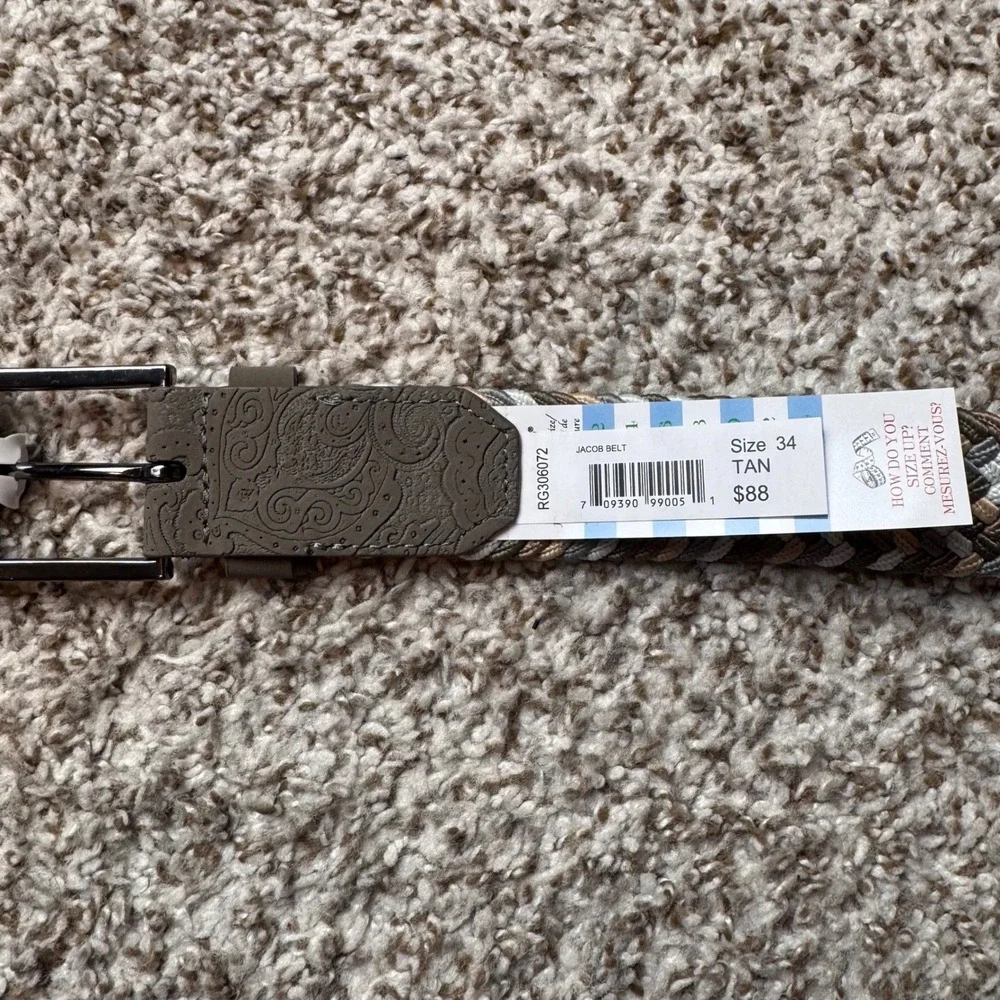 Robert Graham Jacob Men's 34 Braided Belt Tan Grey‎ Paisley Leather Trim New